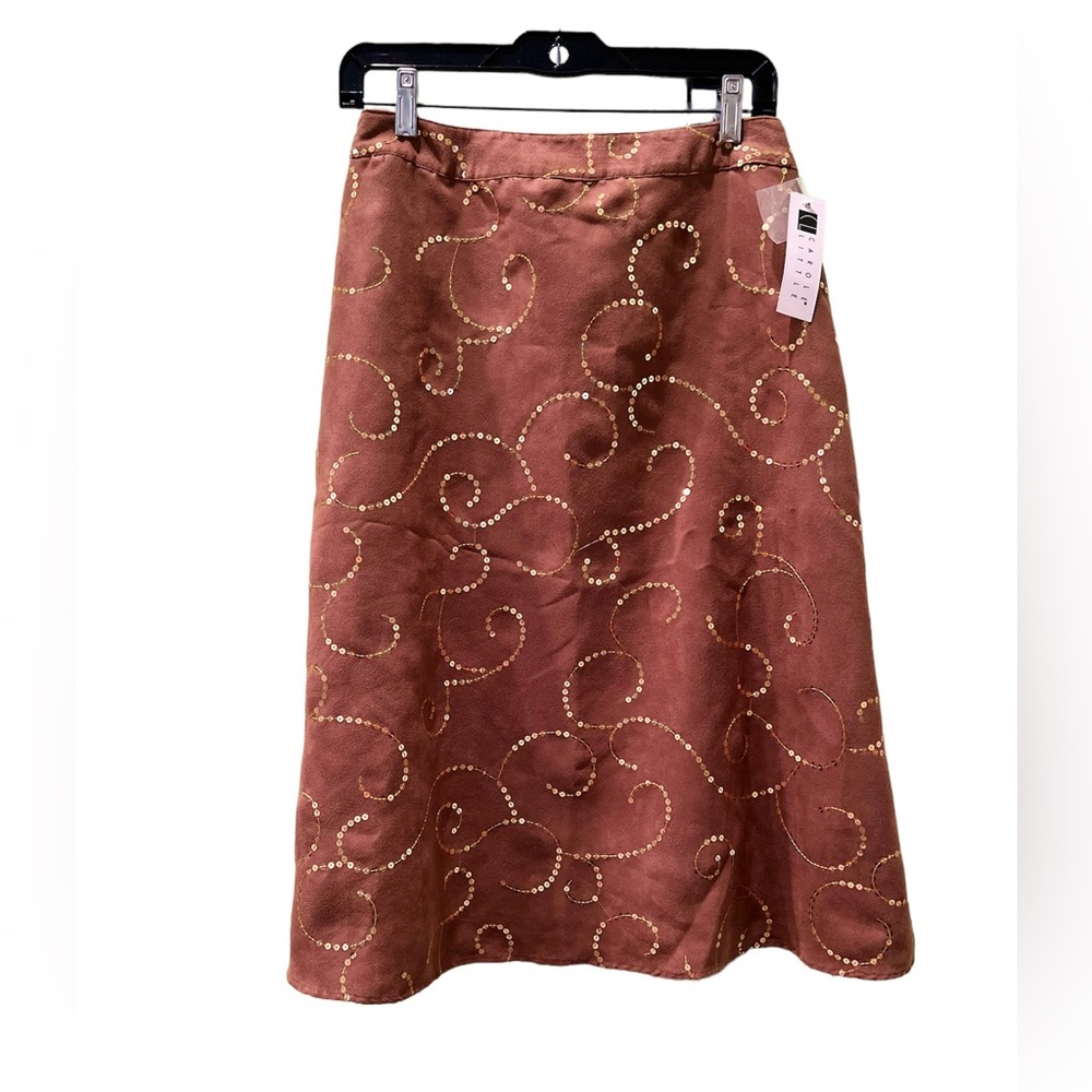 NWT Carol Little Golden Brown Microsuede w/sequin design A-Line Skirt size 8